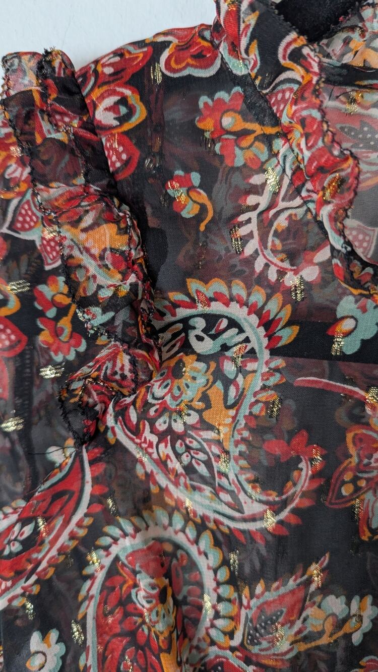 Springfield Boho Paisley Tiered Maxi Dress | Gold Lurex Threads | Size 4 NWT